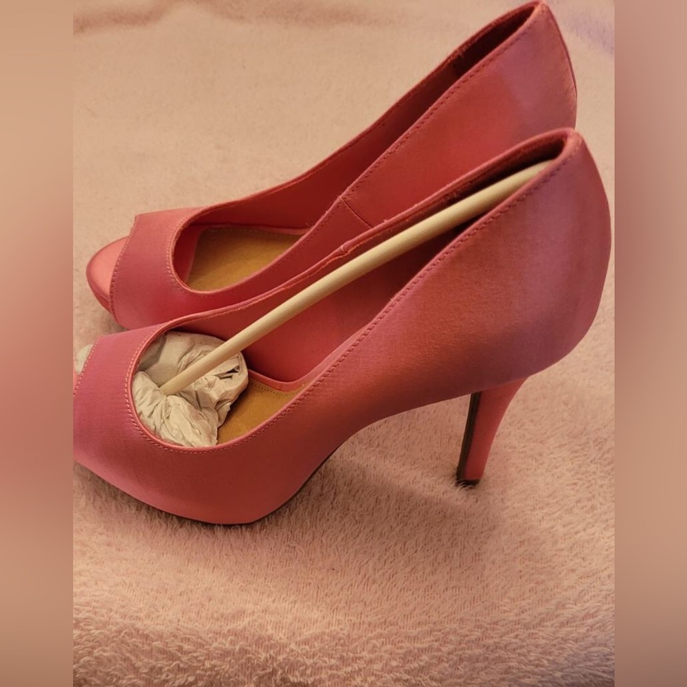 Fioni Pink Satin Open Toe Pump High Heel Shoes